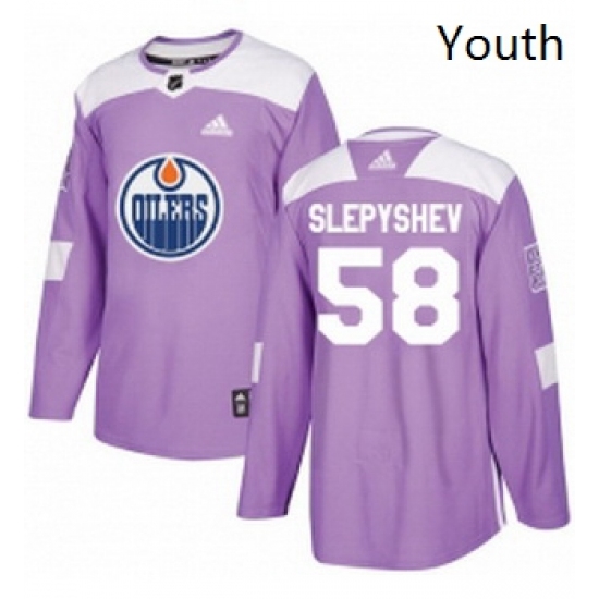 Youth Adidas Edmonton Oilers 58 Anton Slepyshev Authentic Purple Fights Cancer Practice NHL Jersey